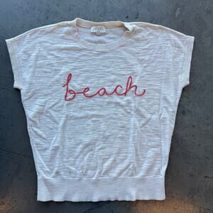 Vintage Y2k The Loft Beige Embroidered Beach Script Women's Blouse Medium
